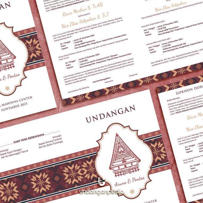(50 Pcs) Undangan + Amplop. Adat Batak. Bahan Jasmine Gliter, TIK Tebal, Laminating / Laminasi Gloss