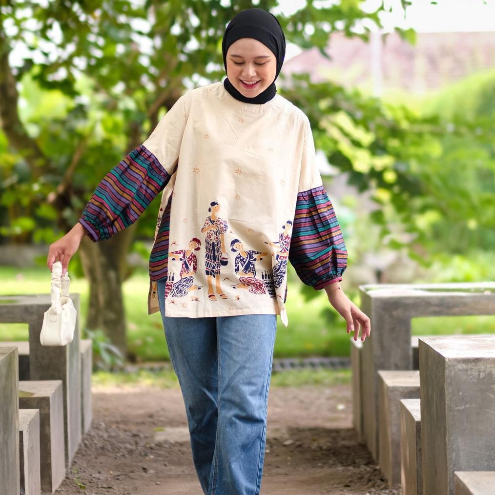Termurah  Javainbatik - Top Gendhis Lurik - Atasan Wanita - Batik Kerja - Batik Modern Wanita