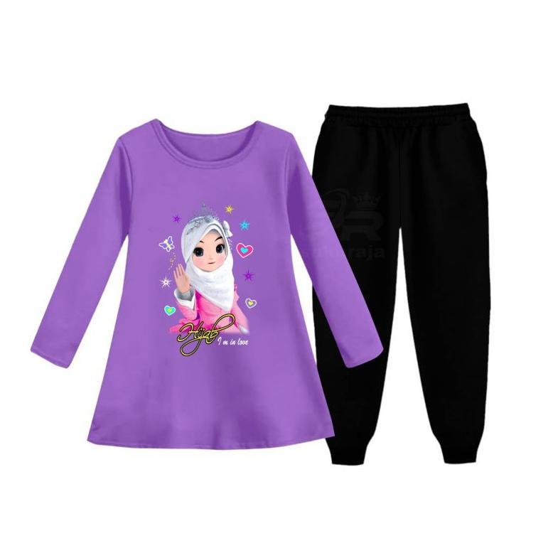 HIGH DEMAND setelan tunik anak motif/set tunik muslim anak kartun lucu usia 6-13 tahun