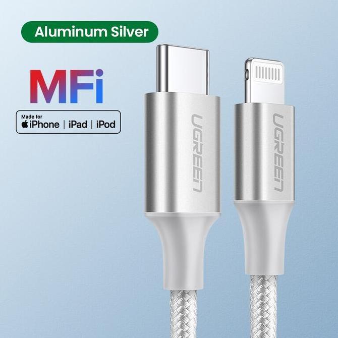 Ugreen MFI USB C to Lightning Allumium Braided Cable 1m Silver-10493 Kabel