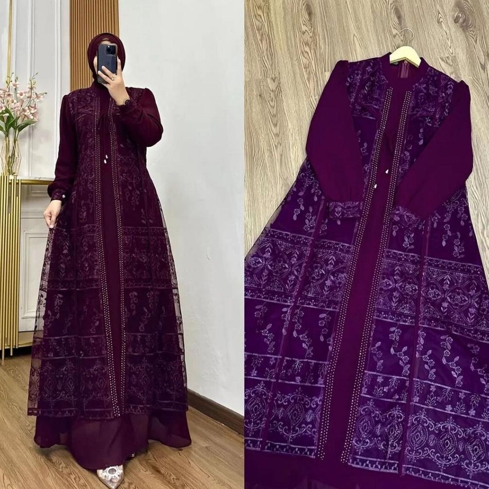 BEST SALE Davina Dress Ceruty Babydoll Mix Brukat Swarovski Gamis Kondangan Wanita Multiwarna Baju L