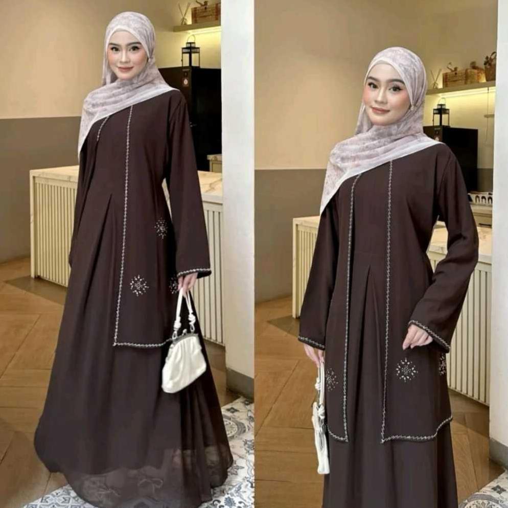 NEW AURELIA ABAYA Wanita Mahogany Ceruty Babydoll Busui Mix Swarovski Gamis Elegan Kondangan & Daily