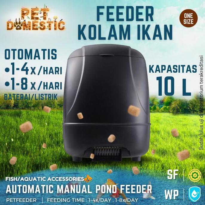 Fish Pond Automatic Feeder 10L Otomatis Food Timer Auto Pemberi Pakan Makan Kolam ikan Koi Autofeede