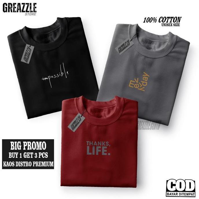 ( PROMO COD ) BUY 1 OR 3 PCS GREAZZLE Kaos Distro Pria Wanita/ Kaos kata-kata / Kaos Print / Kaos Cu