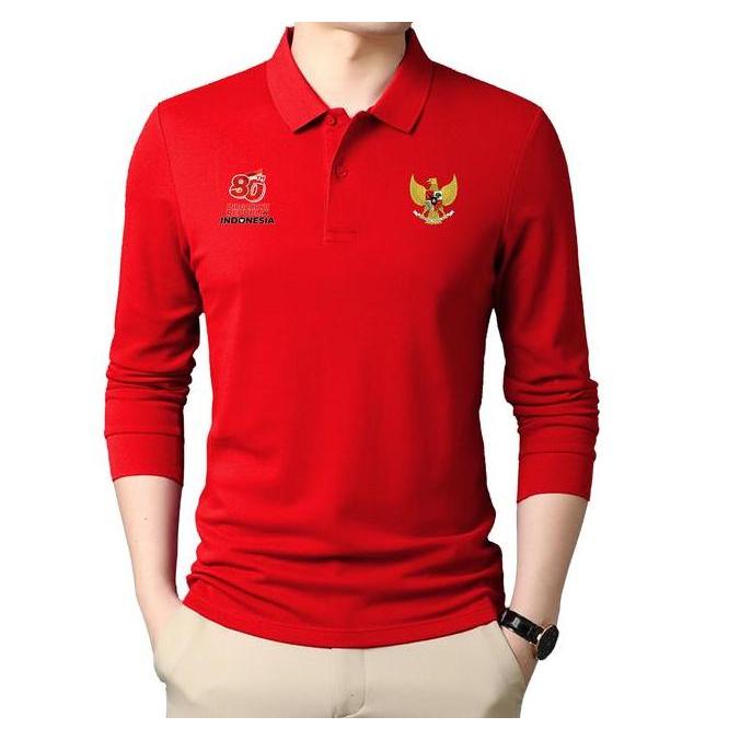 DB20 - Kaos Polo Polos Lengan Panjang Polo Shirt Kerah Polos Pria Atasan Polo Sablon Logo DTF Dengan