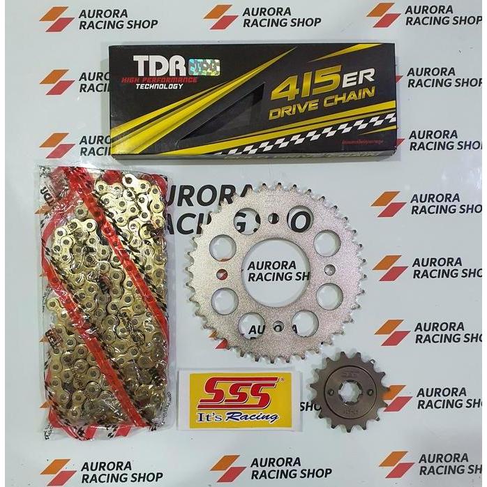 Gear Set SSS 415 Supra X 125 / Blade / Revo & Rantai TDR 415 ER Gold