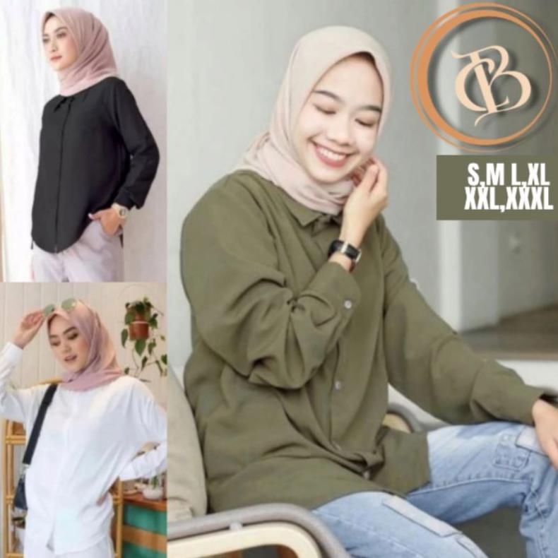 original baju kemeja wanita polos casual putih army hitam lengan panjang grosir baju kemeja wanita