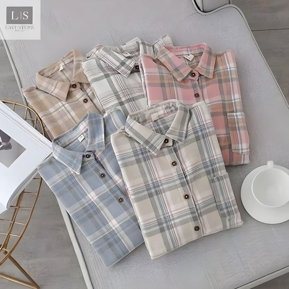 premium atasan kemeja flanel wanita flannel kemeja kotak kotak wanita
