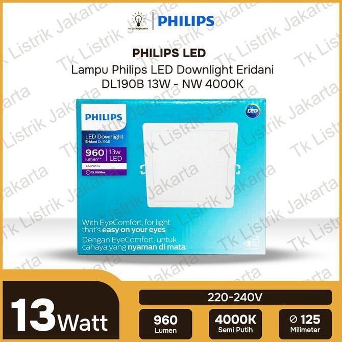 Lampu Led Downlht Plafon Kotak Philips Eridani 13W 5 Inch 3K Kuning