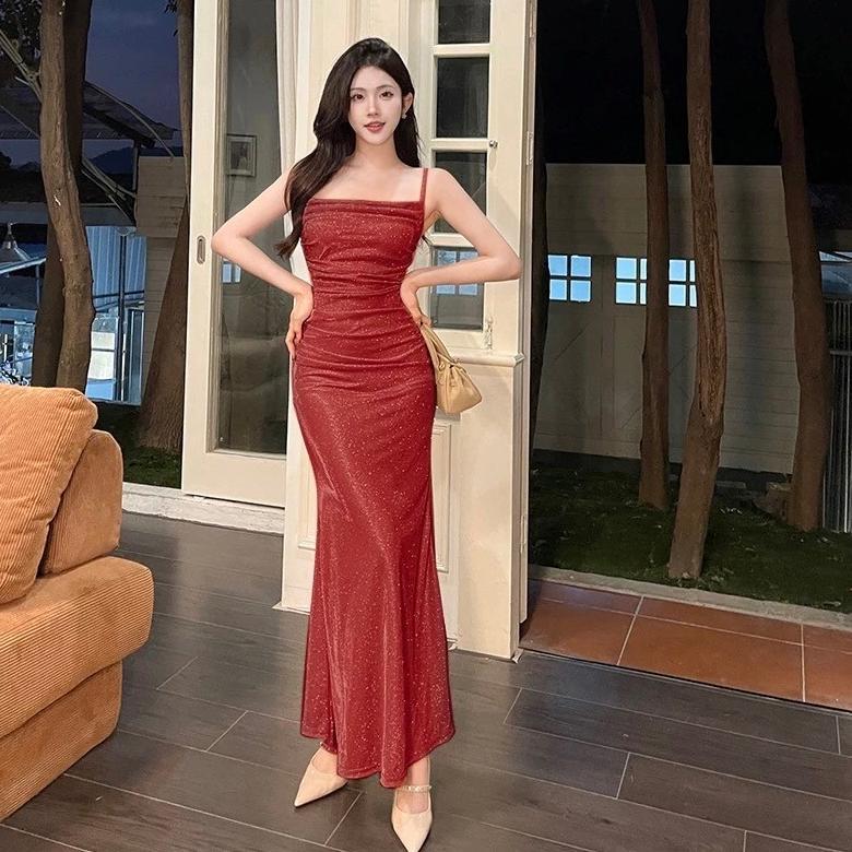PROMO TERBARU EMITA BLOOM long dress merah natal press body wanita premium jumbo korean style big si