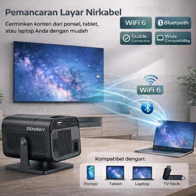 ZENISKY C20  (Garansi 1 Tahun) Smart Projector Android 14 720P Auto Keystone Speaker Netflix YouTube