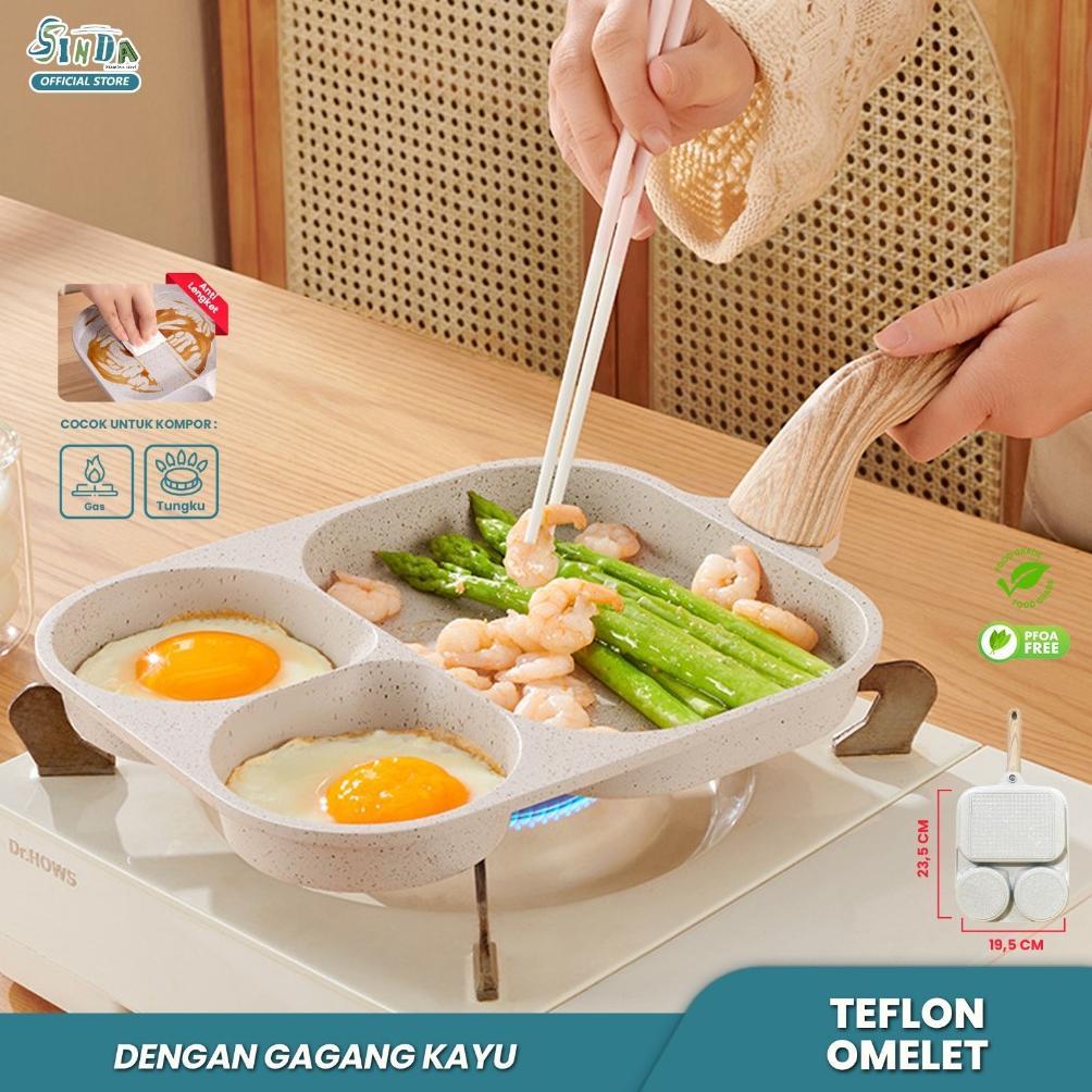 Teflon Omelet Wajan Sekat 3in1 Breakfast Pan Wajan Omlet goreng telur 22Cm