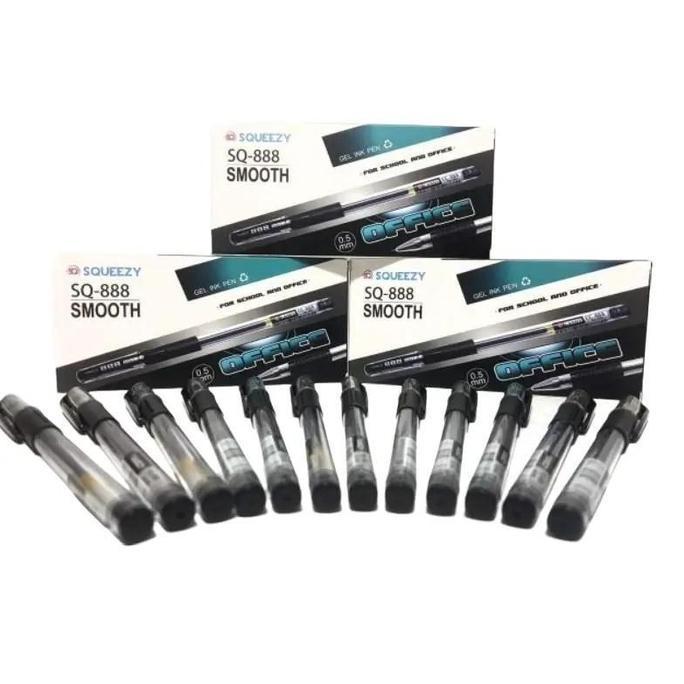 Harga Grosir ( 1 DUS / 12 KOTAK )  Pulpen Gel Pen SQUEEZY SQ-888 HITAM,BIRU,MERAH LA