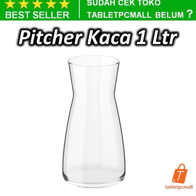 Essen- Pitcher Kaca 1 Liter Karafe Minuman Vas Bunga Transparan Bening Tinggi 20 Cm Diameter 10.5 Cm