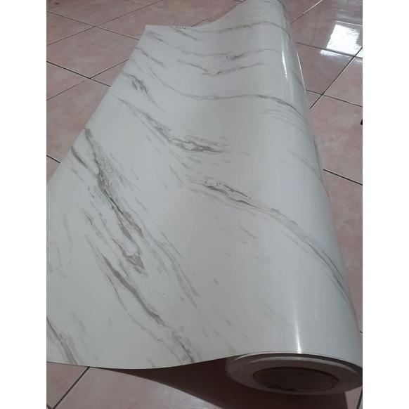 STIKER LANTAI MOTIF MARMER MARBLE PUTIH GLOSSY MENGKILAP PUM / walpaper / stiker meja Dapur Termurah