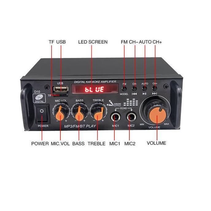 Murah Bayar Di Tempat Power Amplifier Wireless Karaoke Fleco Bt-296 Amplifier Audio Stereo 2 Channel