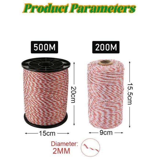 BOWTEKH Tali Kawat Pagar Baja Polytwire 2MM 200M/500M Fungsi Pagar Listrik Stabil Untuk Pertanian Pe