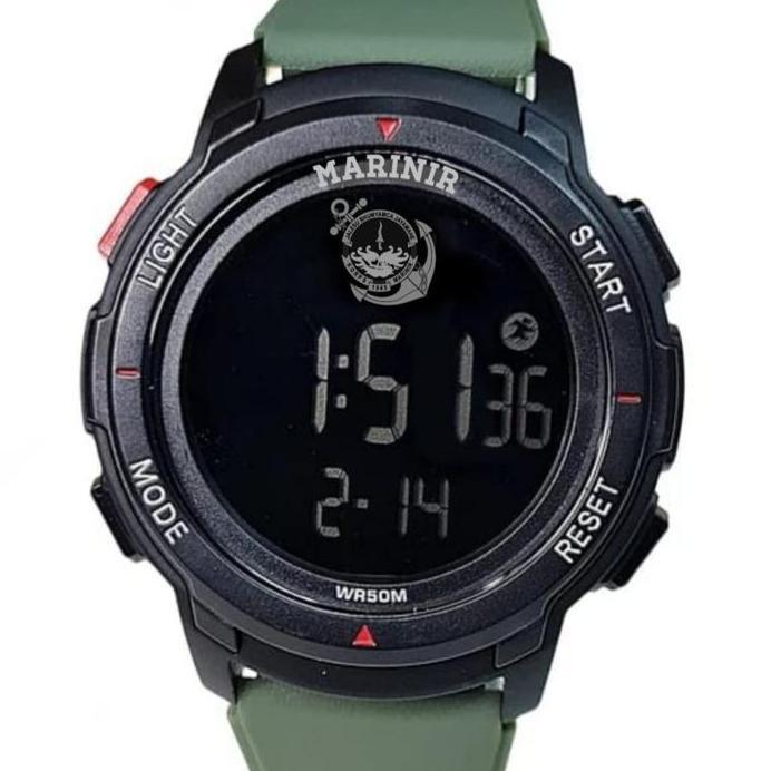 Jam tangan digital logo marinir tni al tali hijau army strap rubber