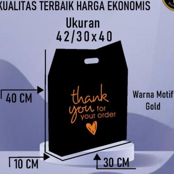 Kantong Plastik Pe Hitam Uk 42/30X40 Motif Thank You Lipatan Samping | Kantong Plastik Sepatu Anak |