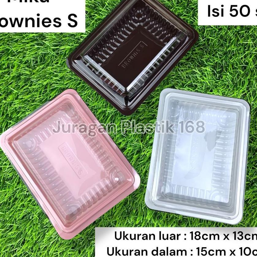 @50Pcs Mika Brownies S + Tutup - Tray Bento Kecil - Kotak Makan Nasi Kuning Kue Bronis Coklat Pink P