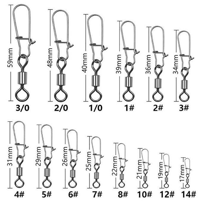 BOWTEKH Isi 100pc Snap Kilikili Pancing Swivel Interlock Snap Pancing Kilikili Swivel Pancing PROTOK