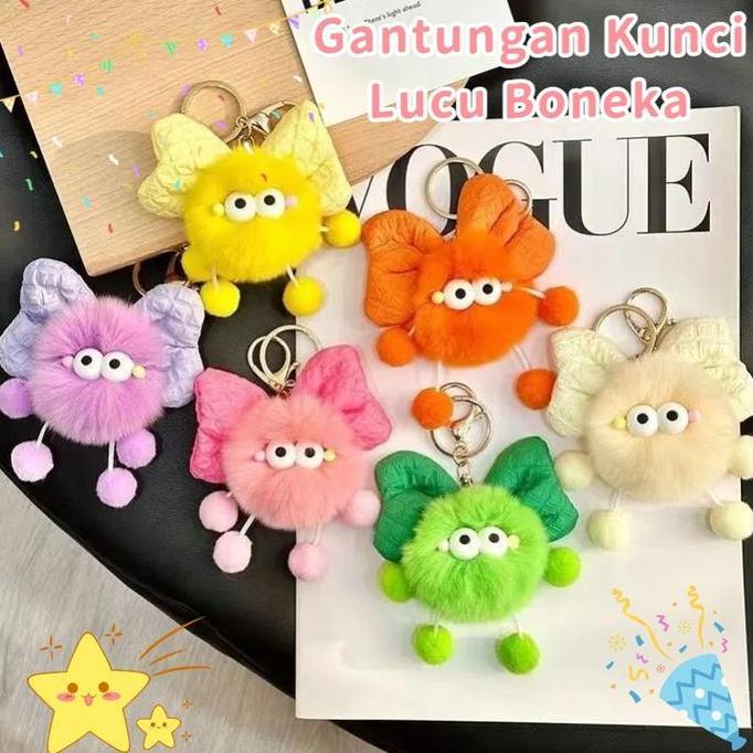 HYAKABA Gantungan Kunci Bulu Lucu Gemes Buat Di Tas Kunci Key Chain Motor Mobil Kelinci Bulu Ornamen