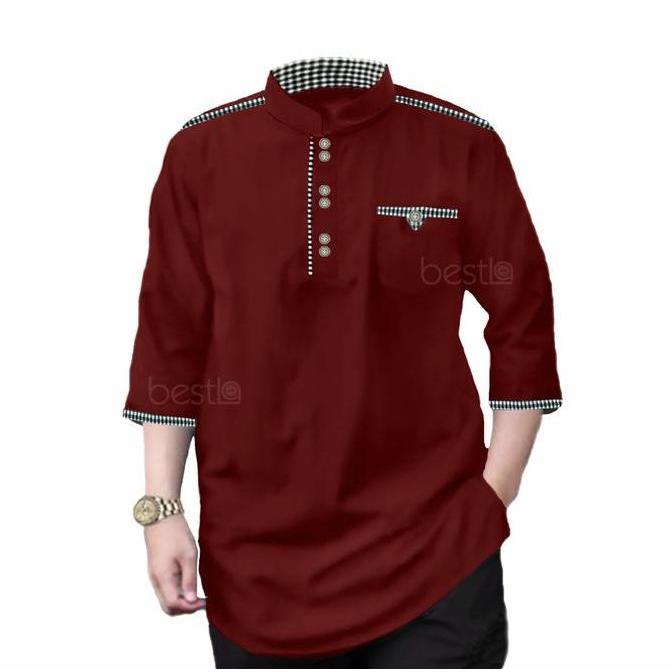 NEW KURTA TOJIRO Baju Koko Qurta Pria Muslim Dewasa Lengan 3/4 Katun Toyobo Kombinasi M L XL XXL XXX
