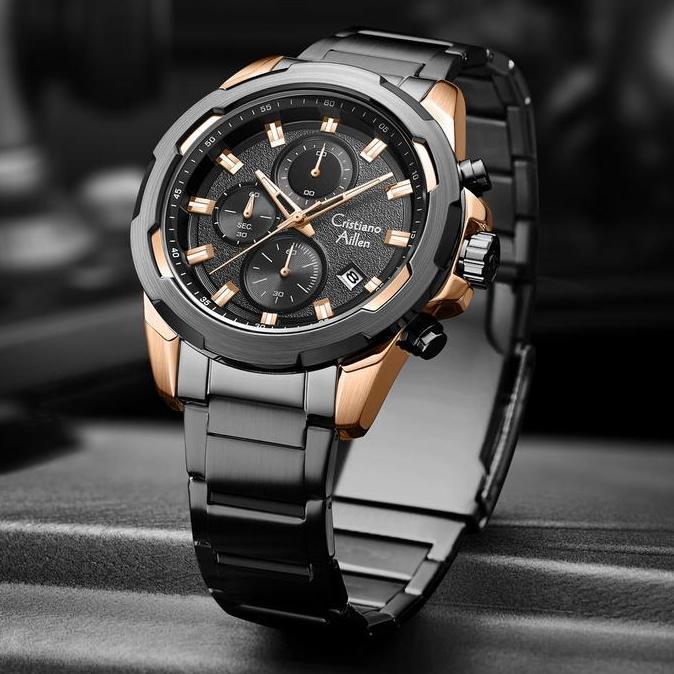 aqonik.id - jam tangan pria cristiano aillen 8888 rantai chrono original water resist bergaransi