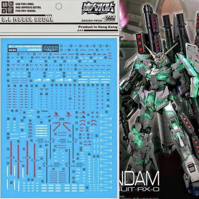 RG FULL ARMOR UNICORN WATER SLIDE DECAL DL MODEL DECAL