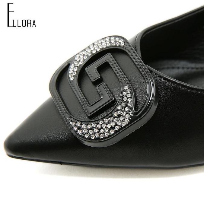 PALING LARIS ELLORA EL-6630 Sepatu Heels Wanita Import Slingback Premium Black Shoes pansus tali bel