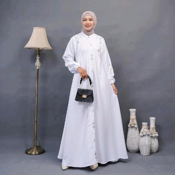 Kanaya Dress Gamis Putih Hitam Bahan Katun Tebal Adem Nyaman Manasik Haji Umroh By Ammara Fashion