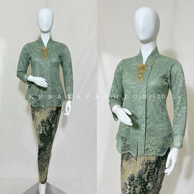 Saless Setelan Kebaya Floy Brokat Lengan Panjang / Baju Kebaya Kartini Wisuda Kondangan Modern / Keb
