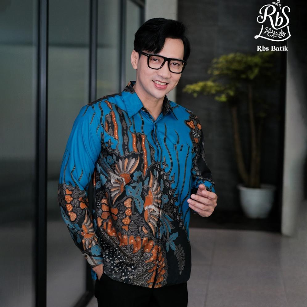 Limited Rbs Batik - Kemeja Batik Pria Dewangga Slimfit Lapis Furing Warna Biru Kombinasi Hitam Dan O