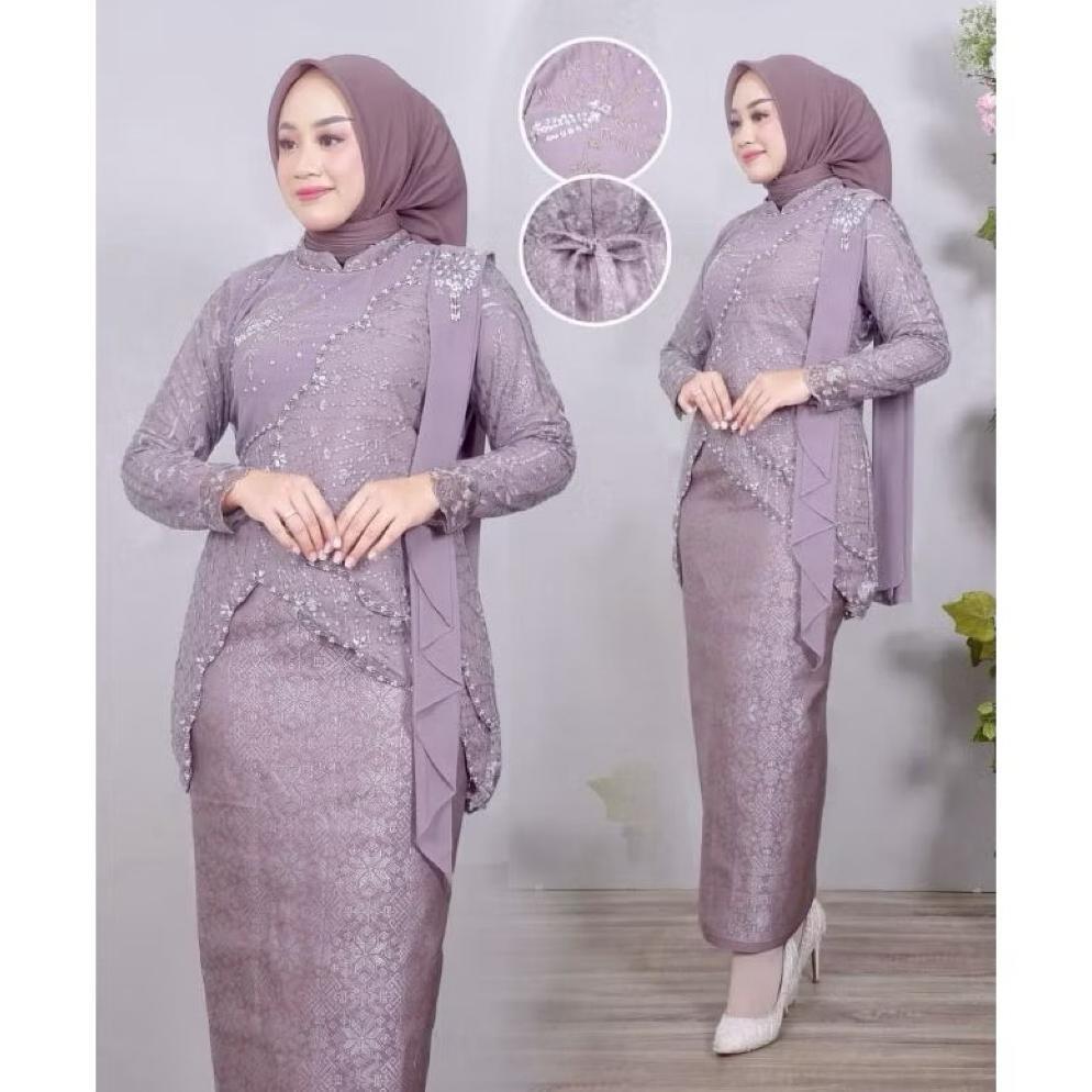 Premium ( Free Hijab ) Kebaya Keisha Slendang / Kebaya Modern / Kebaya Payet / Baju Pesta / Kebaya W