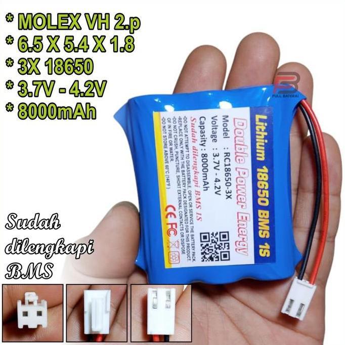 Housing- Baterai Lithium 18650 3.7V Maxs 4.2V 10000Mah, Batre Speaker,Batre Edc Soket Molex Vh 2 Pin