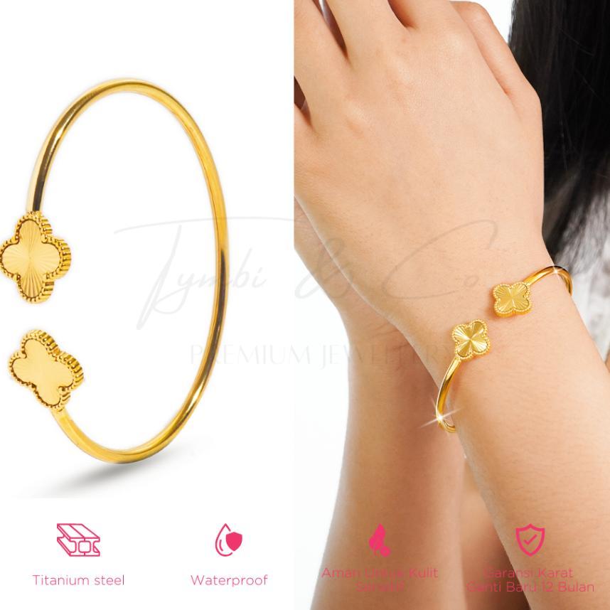Tymbi&Co - Amelia Clover Bangle Bracelet | Gelang Bangle Clover Titanium Anti Karat