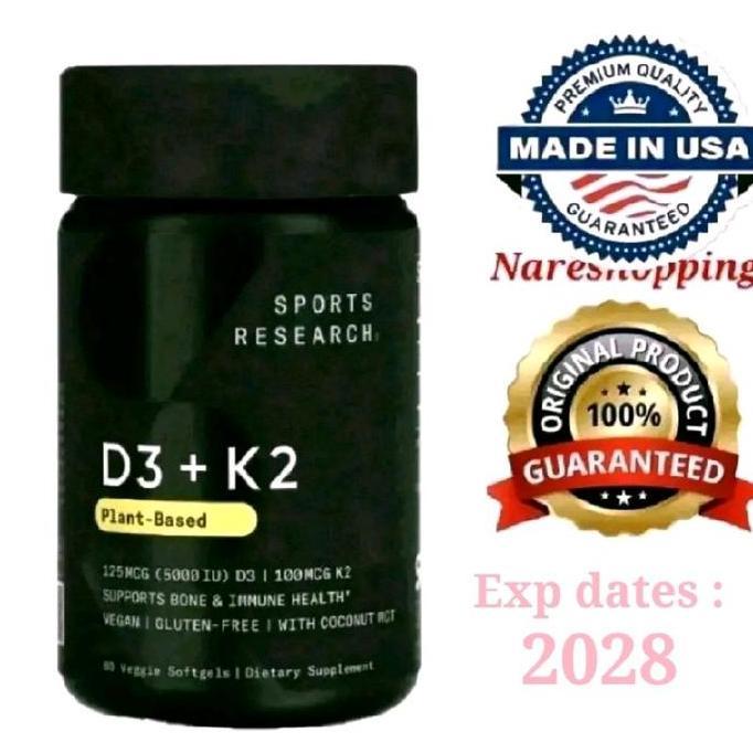 (READY STOCK) Nareshopping SR Spor Research D3 K2 Plant Based 60 120 Veg Softgels Vitamin 5000 IU Ve