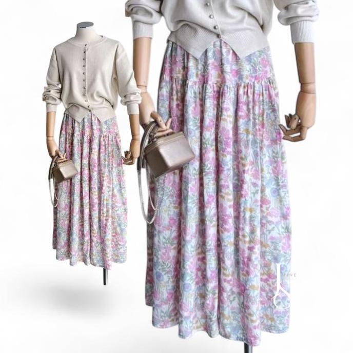 Wokex- Jsmine Rok Calasmine Flower Rayon Tebal Bawahan Wanita Adem Jatuh Panjang Bunga Motif Bunga C