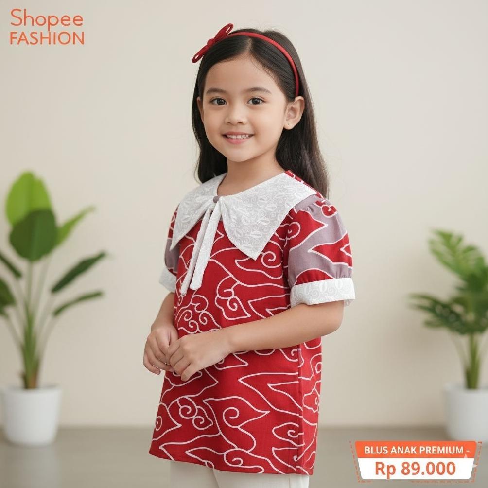 Disc Atasan Batik Anak.Batik Mega Mendung.Baju Batik Anak.Blus Batik Anak