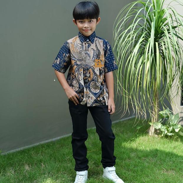 Promo Bulan Ini Batik Trusmi Atasan Kemeja Hem Anak Laki-Laki Kemeja Motif Burung Kombinasi Alisan