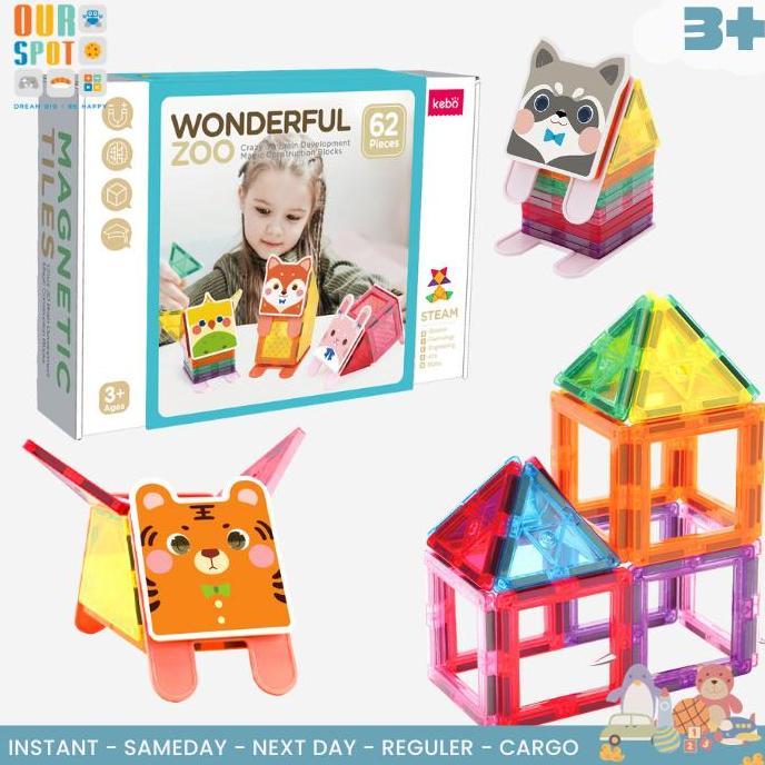 Magnetic tiles 62 pcs Wonderful ZOO - KEBO - animal puzzle