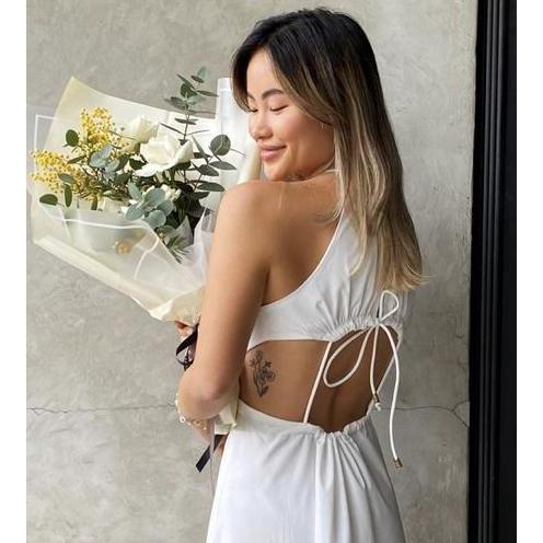 PALING MURAH TMBM - Haley Maxi Dress gaun panjang bali pantai santai putih white elegan tali terusan
