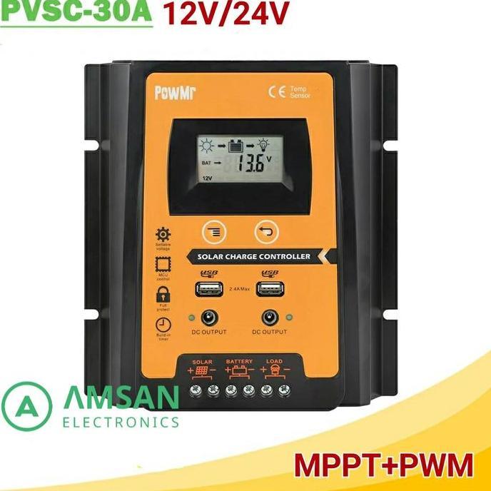 PowMr MPPT PWM Solar Charger Controller SCC PVSC 30A IP32 Dual USB