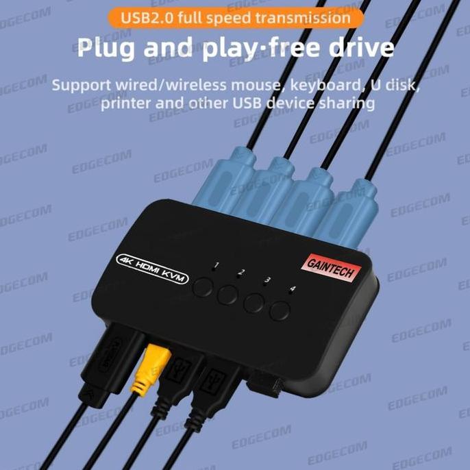 Mmhstore- Hdmi Switch Kvm 4 Port Manual 4Kxk With Kabel Kvm Usb .0 4 Pcs