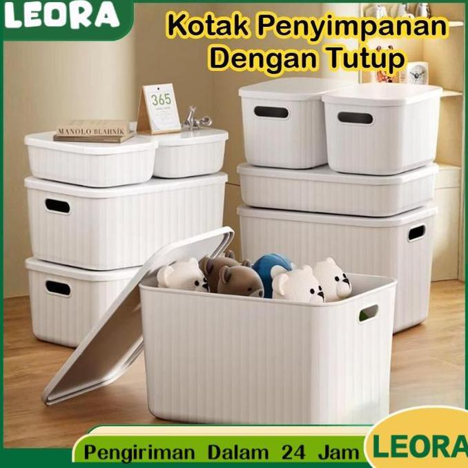 LEORA Kotak Penyimpanan Plastik Susun Dengan Tutup Storage Box Container Bin Pantry Organizer Keranj