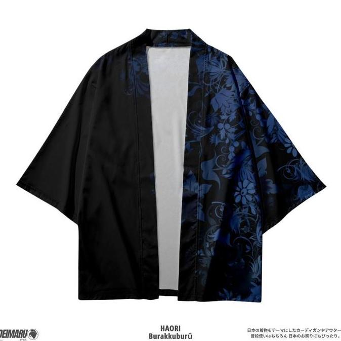 PREMIUM Kostum Jepang Haori Burakkuburu Haori Motif Outer Cardigan Haori Batik Biru PREMIUM