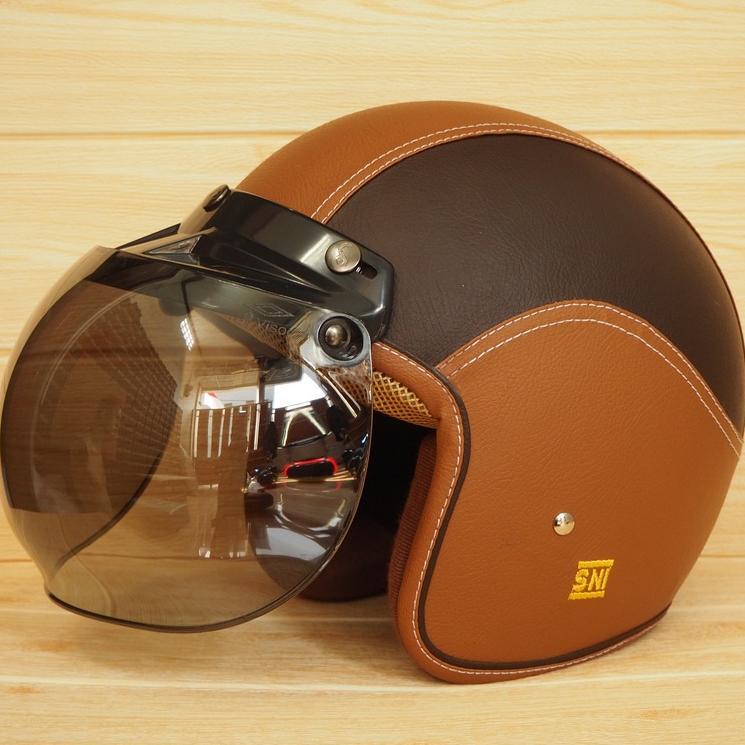 BOGO HELM BOGGO CLASSIC GLOSSY SNI DEWASA PRIA DAN WANITA HELMET RETRO KLASIK LEATHER SINTETIS KACA 