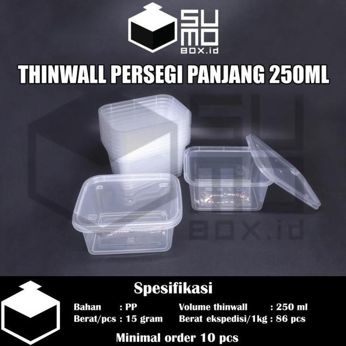 Posizioni- [1 Pak Isi 25 Pcs]  Thinwall Persegi Panjang 250Ml + Tutup / Wadah Plastik Box Dessert Ko