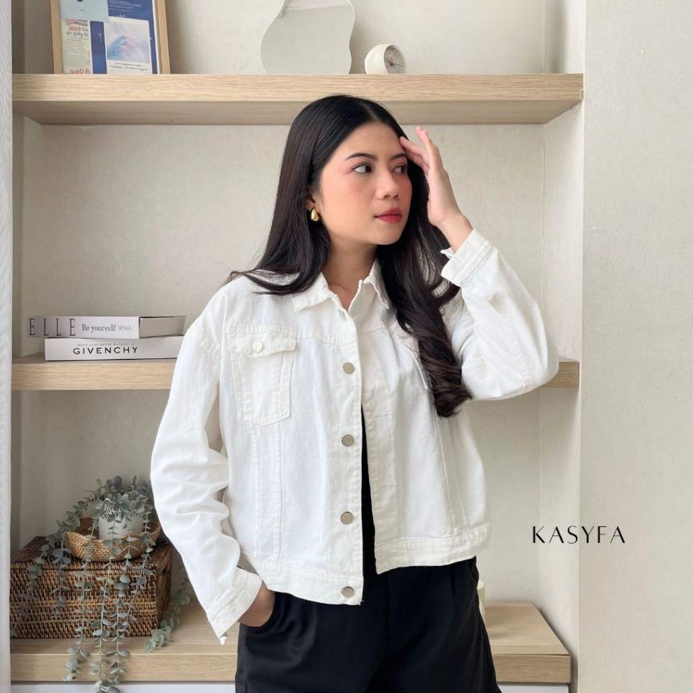 Hot Sale Witney Jaket Jeans Putih Wanita Jaket Crop Biondy