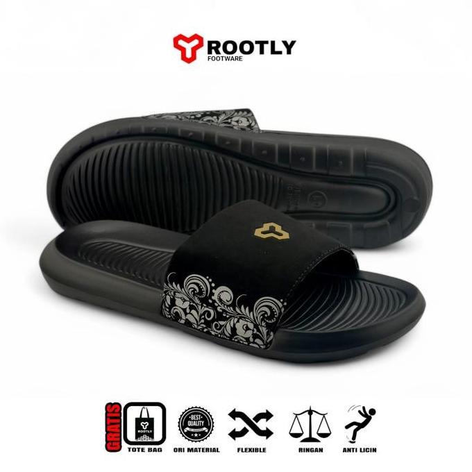 Sandal Pria Rootly - Sandal Pria Unisex Slide On Series Skin Gold